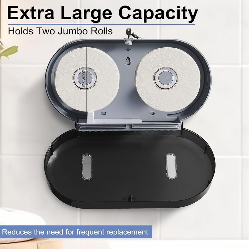 pollock Commercial Twin Jumbo Toilet Tissue Dispenser, 9” Double Toilet Paper Roll Holder Wall Mount, Industrial Tissue Dispenser with Key Lock,Tissue Holder with Dual Dispenser for Bathroom,Office,School - Image 4